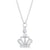 This rhodium-plated pendant features a beautiful pave cz crown which is fused by two bezeled levels of czs.  It also comes with a rhodium-plated 16