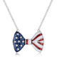 Red white and blue enamel form the bowtie for this cute and playful necklace. Cubic zirconia decorates the stars and the effect is a flag-themed bow